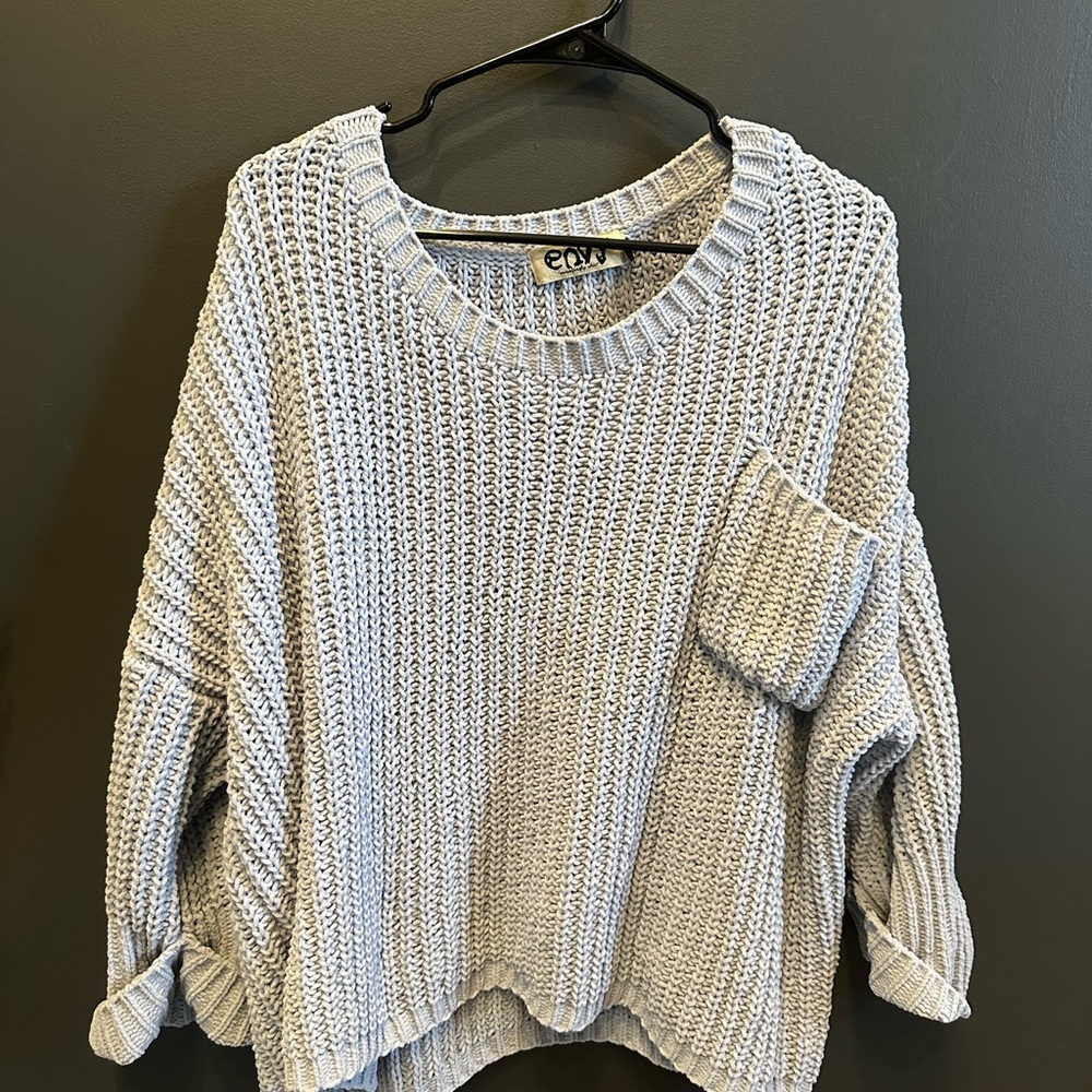 Oversized Women's Blue Gray Knit Sweater | Envy | Size S/M